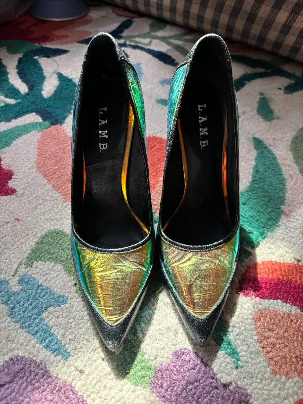 Iridescent L.A.M.B. pumps orange/green/black size 9
